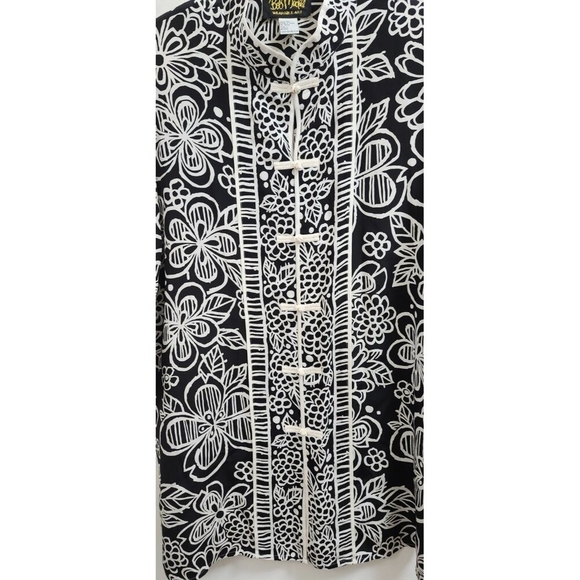 Bob Mackie Wearable Art Women's Silk Blouse Tunic Black Floral Cheongsam Button - Picture 5 of 12